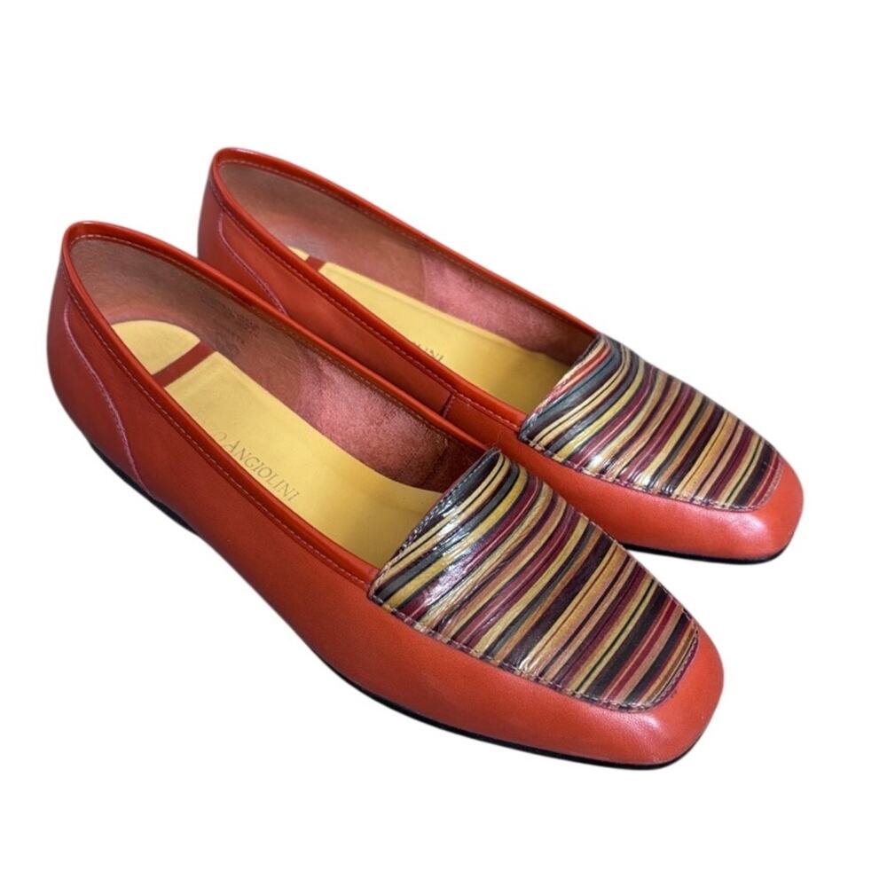 Vintage Enzo Angiolini Leather Loafers Orange Stripe Classic Women’s 6.5